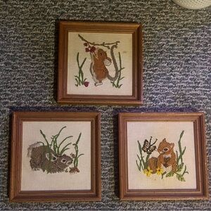 LeeWards Crewel "FURRY FRIENDS" Framed Embroidery